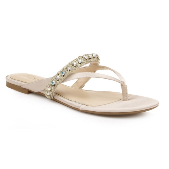 Jewel Badgley Mischka Odina Embellished Thong Sandal Size 10 Champagne - Picture 1 of 6